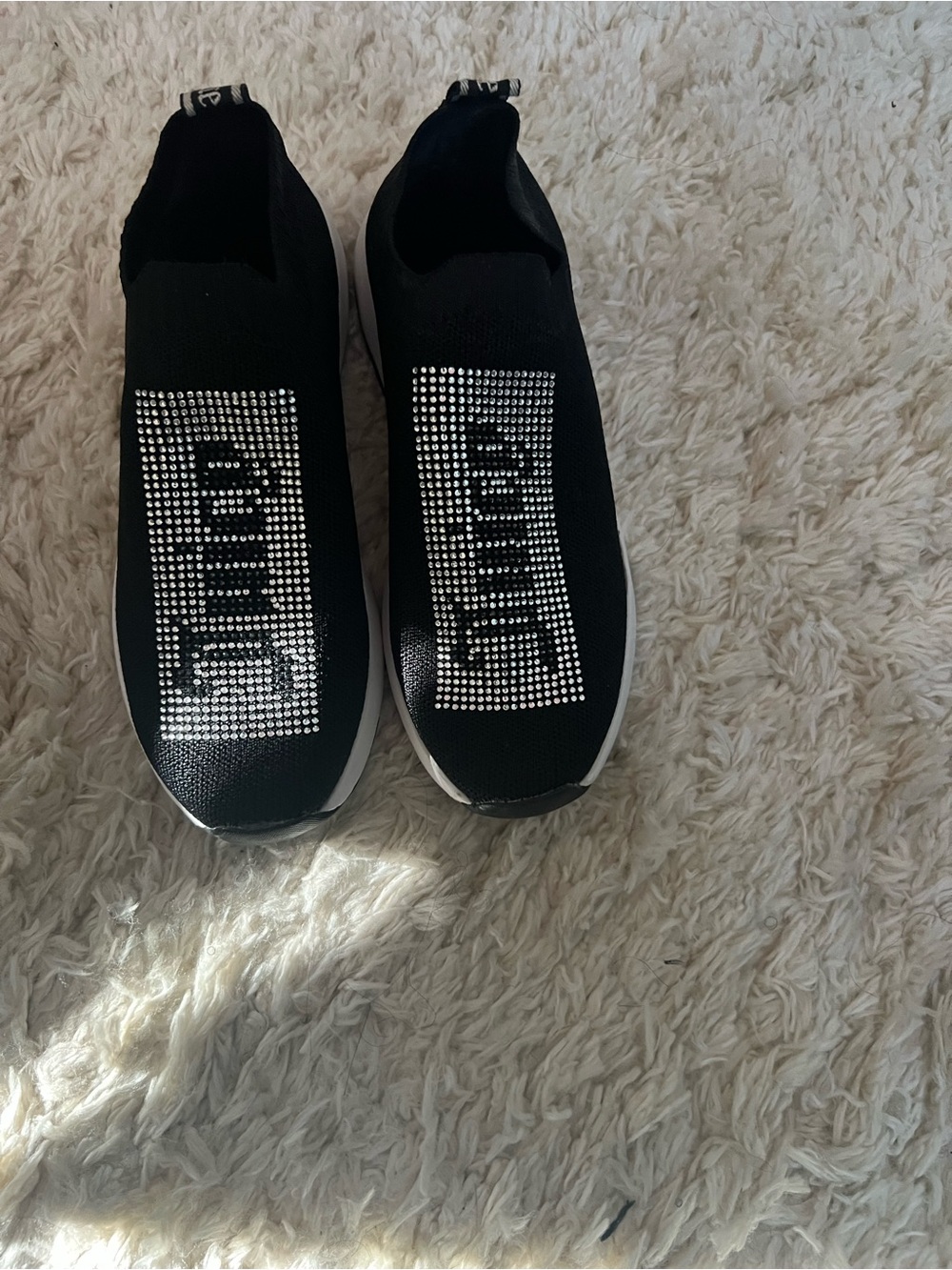 Black Slip-On Rhinestone Knit Sneakers